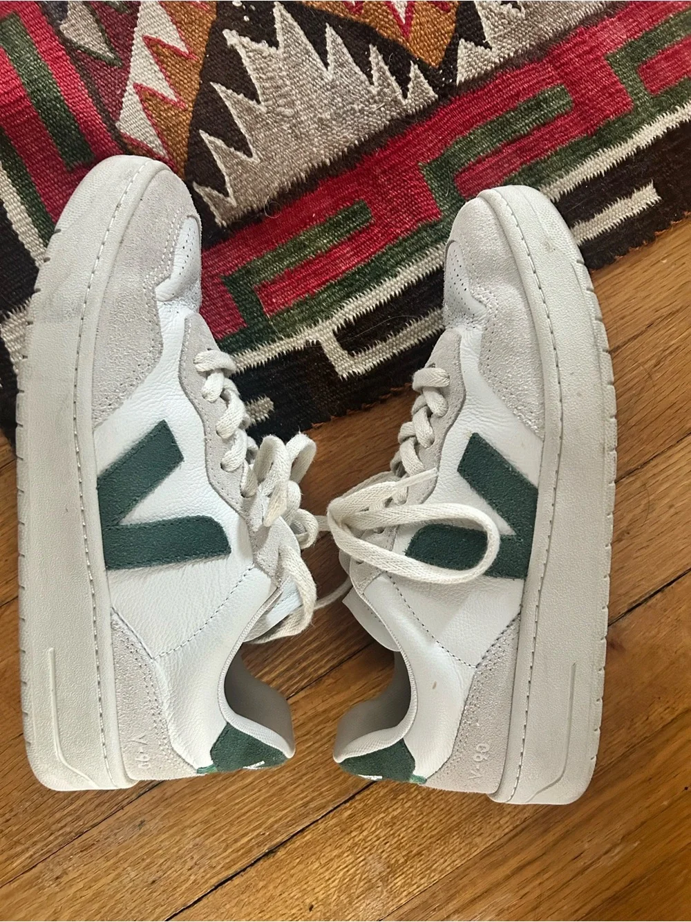 Veja White Low-Top Sneakers with Green Accents